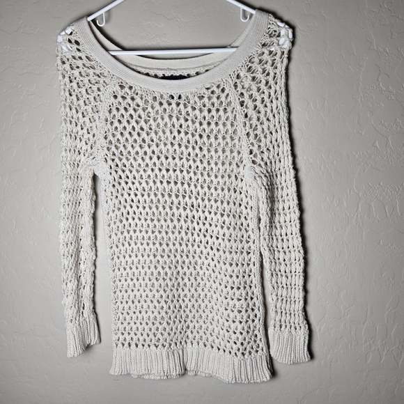 American Eagle Outfitters Sweaters - American Eagle Ivory Open Knit Fishnet Sweater Size S Fairy Grunge